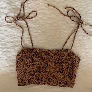 Aritzia Wilfred Cheetah Print Tie Shoulder Top